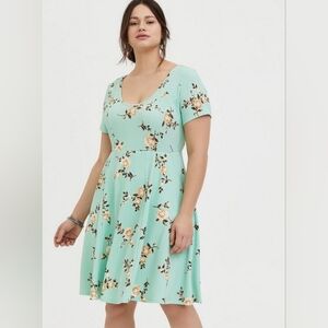Mint Green Floral Textured Mini Skate Dress Torrid